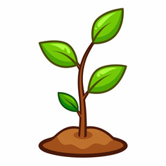 Cartoon Illustration of a Young Plant Sprouting from the Soil