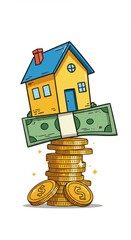 House on a pile of money,  illustration of financial success in real estate