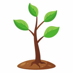 Fototapeta premium Cartoon seedling with green leaves growing in the brown soil illustration