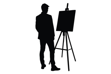 Silhouette Of Person Standing In Front Of Easel Silhouette Vector Art Illustration