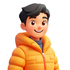 Cheerful Cartoon Boy Portrait in Winter Jacket: A Vibrant and Joyful Character Illustration with a Modern and Trendy Style for a Positive Mood