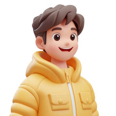 Cheerful Cartoon Character: A Stylish Young Boy in a Yellow Hoodie, Radiating Happiness and Positive Vibes in a Trendy, Modern Design