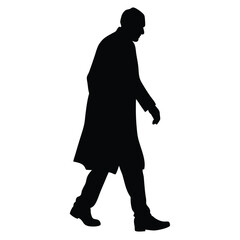 Silhouette Of Elderly Man Walking Outdoor Scene Silhouette Vector Art Illustration