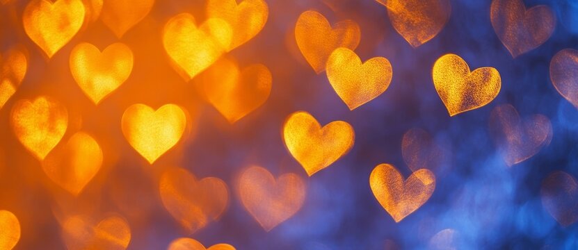 A bokeh background complements floating hearts, symbolizing love and romance, ideal for social media, website, and greeting card use