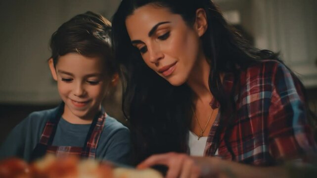 Mother And Son Cooking Together At Home Creating Delicious Family Moments In The Kitchen.