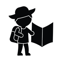 Traveler Looking At Map Backpacker Style Pose Silhouette Vector Art Illustration