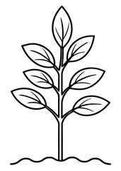 Simple Line Art Illustration of a Young Plant Sprouting From Soil