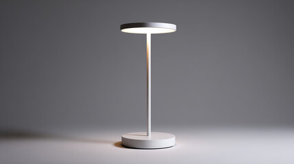 Minimalist White LED Floor Lamp on Gray Background Modern Interior Lighting Design Soft Ambient Light Home Decor Clean and Simple Aesthetics Studio Shot Isolated Object