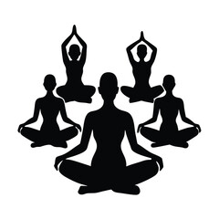 Yoga Class Group Pose Calm And Balance Silhouette Vector Art Illustration