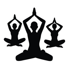 Yoga Class Group Pose Mindful Relaxation Silhouette Vector Art Illustration