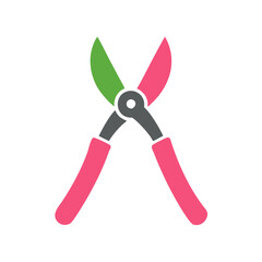 Pruning shears with pink handles and green blades for gardening concept  
