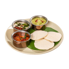 Plate of Idlys with Chutneys on a Transparent PNG background 