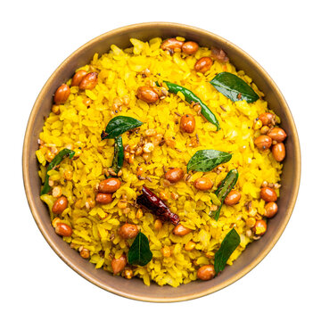 Bowl of Poha Top View on a Transparent PNG background 