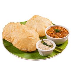 Plate of Puri and Mutton Keema Curry on a Transparent PNG background 