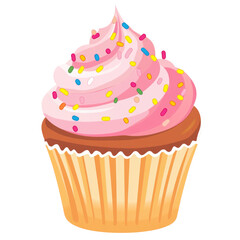 Cupcake Clipart On Pink Frosting With  isolated on a transparent background