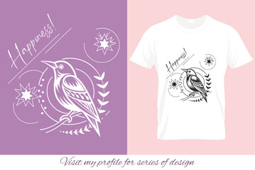 Happiness Bird T-Shirt Design Minimalist Line Art Vector Illustration