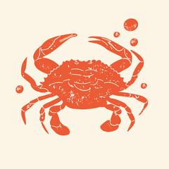 Woodcut crab illustration. Hand-carved style marine animal with vintage texture and bold engraving lines. Perfect for seafood menus, nautical themes, retro packaging
