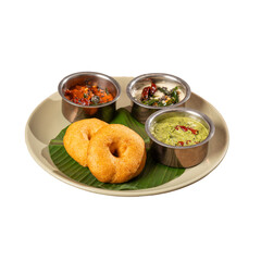 Plate of vada and Chutneys on a Transparent PNG background 