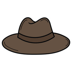 Hand drawn cartoon men's brown hat on white background.