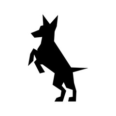 Geometric Dog Icon Silhouette in Vector Standing Tall on Two Legs in black and white