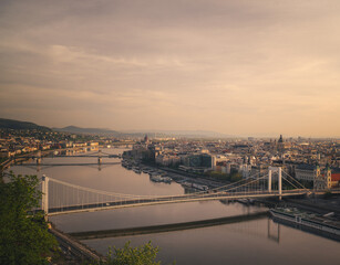 Beautiful view of Elisabeth Bridge in Budapest, Hungary, captured on a clear spring afternoon in May