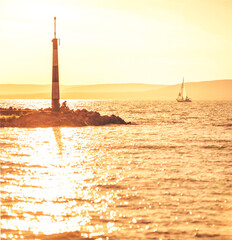 Amazing sunset over lake Balaton in summer