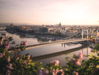 Beautiful view of Elisabeth Bridge in Budapest, Hungary, captured on a clear spring afternoon in May