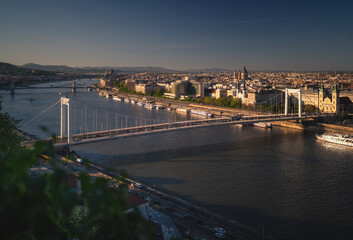 Beautiful view of Elisabeth Bridge in Budapest, Hungary, captured on a clear spring afternoon in May
