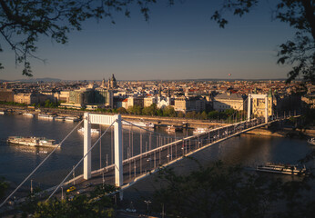 Beautiful view of Elisabeth Bridge in Budapest, Hungary, captured on a clear spring afternoon in May