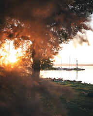 Amazing sunset over lake Balaton in summer