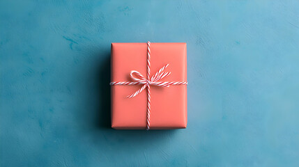 Fototapeta premium Coral Gift Box on Blue Background