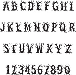 Haunted Dead Trees typography font lettering ABC cartoon vector text © squeebcreative