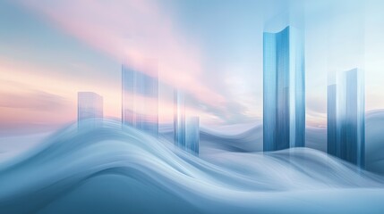 Modern city skyline depicted with smooth, flowing lines.