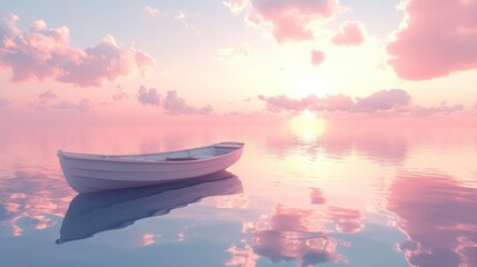 Serene pastel sunset scene with a lone boat.