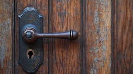 Obraz premium Antique door handle on weathered wood
