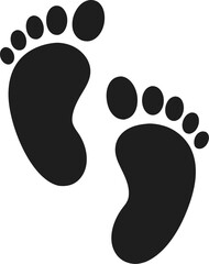 Black footprints of a baby or child isolated on white background symbolizing journey and growth