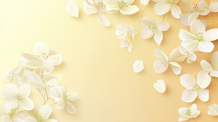 Delicate white blossoms arranged on a pale yellow surface.