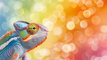 Obraz premium Chameleon camouflaging perfectly against a vibrant and colorful background scene