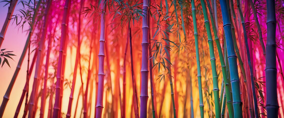 Vibrant Multicolored Bamboo Grove with Aesthetic and Illuminated Background