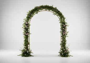 Gold archway adorned with greenery and flowers