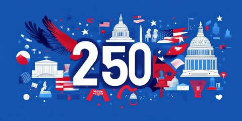 America 250 Graphic Collage With U.S. Symbols And Capitol

