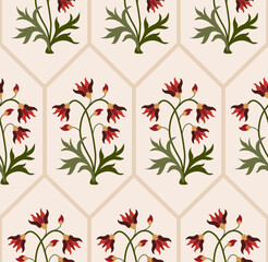 Hand drawn colourful geometric flowers, seamless patterns with floral for fabric, textiles, clothing, wrapping paper, backdrop, banner, illustration, abstract backgrounds.
