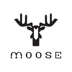 Fototapeta premium Moose logo design icon silhouette style vector minimal art illustration on a white background 