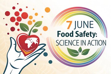 World Food Safety Day poster featuring science and colorful rainbow graphic.