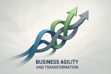 Obraz premium Abstract Representation of Business Agility with Intertwined Arrows Showing Rapid Transformation and Upward Growth Against a Dynamic Background