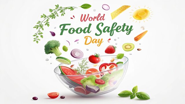 Fresh salad ingredients in motion symbolizing clean eating and nutritional awareness message.