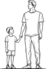 Father and Son Holding Hands Illustration. Line Art Family Bond Drawing
