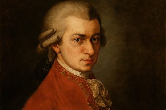 Classical Portrait Painting of Wolfgang Amadeus Mozart Young Composer in Period Attire Famous Musician AI Generated Art