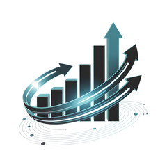 Futuristic Black Bar Chart with Glowing Arrows Representing Business Growth