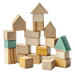 A playful arrangement of wooden blocks. These versatile and simple blocks encourage creativity and imagination, perfect for building, creating structures and fun.